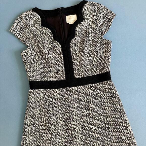 Kate Spade New York Scalloped Tweed Black White Boucle Mini Dress - Picture 5 of 7